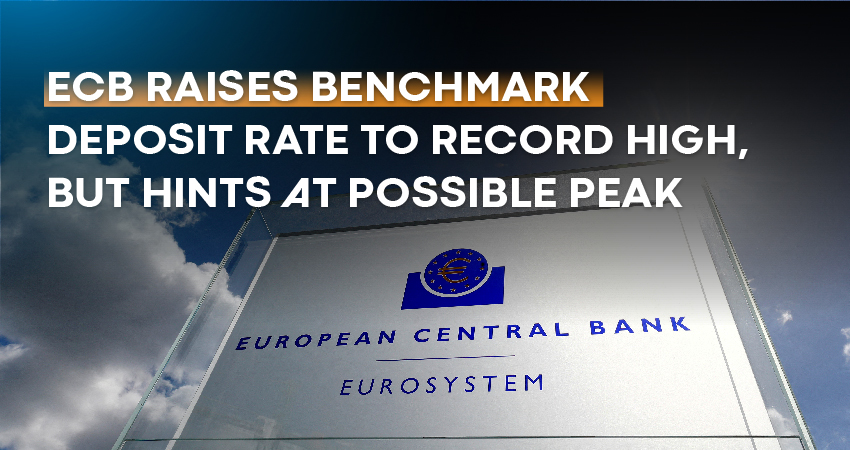 ECB Raises Benchmark Deposit Rate to Record High, but Hints at Possible Peak Amid Falling Inflation in Eurozone and US